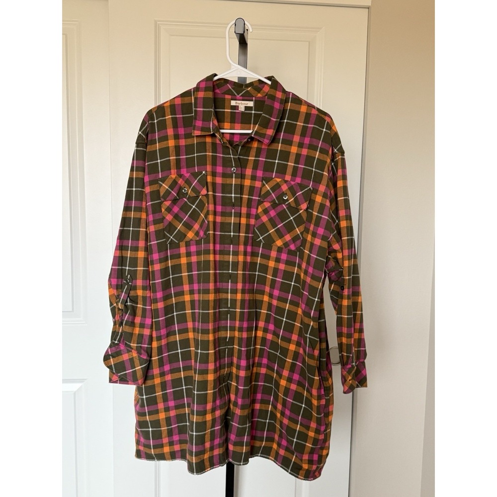 BARBOUR X ASOS EXCLUSIVE LORNA SHIRT DRESS IN CHECK-GREEN Size 14 Plaid
